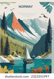 Colorido diseño de afiches vintage de Noruega