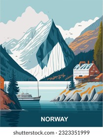 Colorido diseño de afiches vintage de Noruega