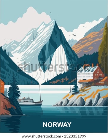 Colourful vintage poster design of the Norway