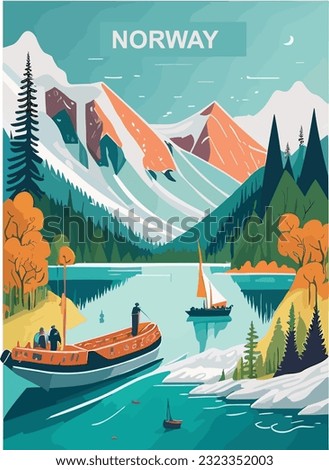 Colourful vintage poster design of the Norway