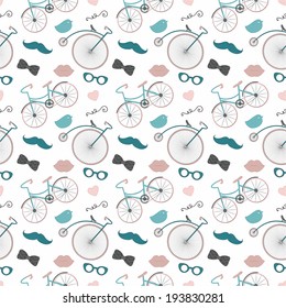 Colourful Vintage Seamless Background Pattern with Cute Retro Hipster Doodle Icons