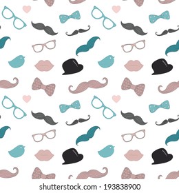 Colourful Vintage Seamless Background Pattern with Cute Retro Hipster Doodle Icons