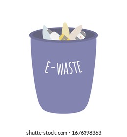 Colourful waste bin for e-waste. Waste sorting, less plastic, zero waste, 5R, say no to plastic concepts. Waste reduce infographic for poster, social media posts. Flat. Vector stock illustration.