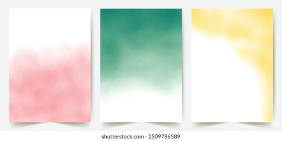 Colorido conjunto de Plantilla de Elementos de acuarela para folleto de negocios, folleto, folleto, póster, Anuncios. Colores de acrílico suave perfecto. Fondo Abstractas de menta verde, amarillo, rosa tarjeta de invitación artística 