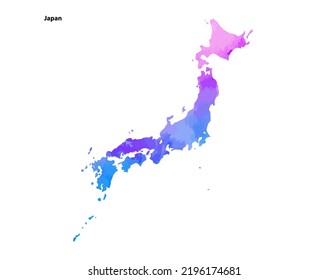 Colourful Watercolour Map design of Country Japan isolated on white background - vector illustration
