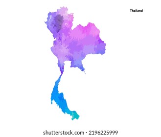 Colourful Watercolour Map design of Country Thailand isolated on white background - vector illustration