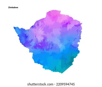 Colourful Watercolour Map design of Country Zimbabwe isolated on white background - vector illustration