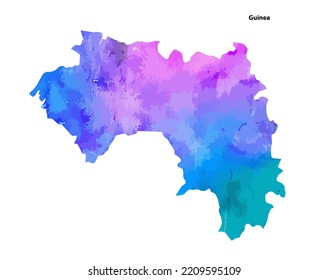 Colourful Watercolour Map design of Country Guinea isolated on white background - vector illustration