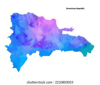 Colourful Watercolour Map design of Country Dominican Republic isolated on white background - vector illustration