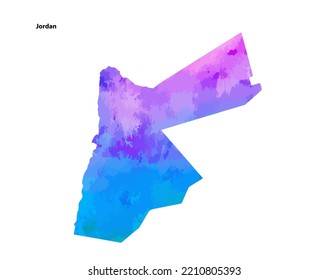 Colourful Watercolour Map design of Country Jordan isolated on white background - vector illustration