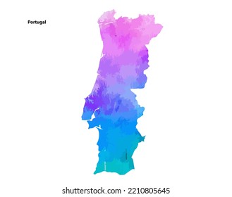 Colourful Watercolour Map design of Country Portugal isolated on white background - vector illustration
