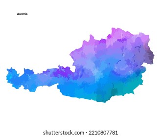 Colourful Watercolour Map design of Country Austria isolated on white background - vector illustration