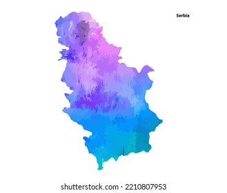 Colourful Watercolour Map design of Country Serbia isolated on white background - vector illustration