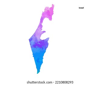 Colourful Watercolour Map design of Country Israel isolated on white background - vector illustration