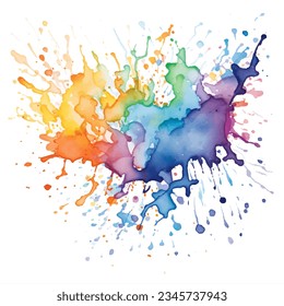 Colourful watercolour splatter design with rainbow colours 