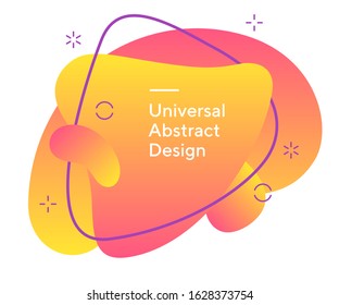 Colourful wavy abstract elements. Universal liquid forms, dynamical forms, flowing lines. Bright orange and red colour with white text. Template for poster, flyer or ad. Vector illustration.