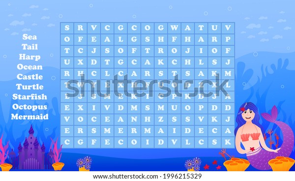 colourful-word-search-game-kids-mermaid-stock-vector-royalty-free