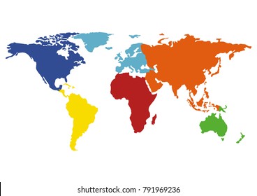 Colourful world blank map, Isolated on white background.