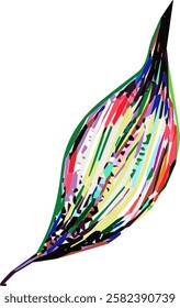 Colourful yellow red leaf. Hand drawn marker vector isolated sketch.