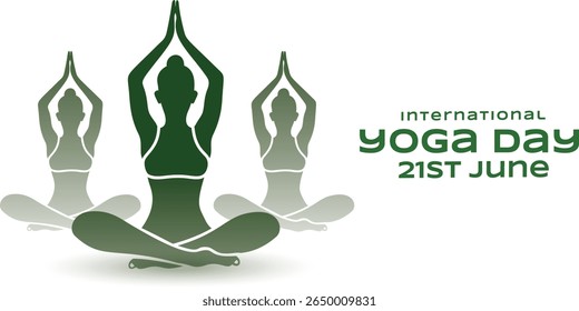 Colourful Yoga Day design featuring green tone, perfect for wellness, meditation, and fitness themes.