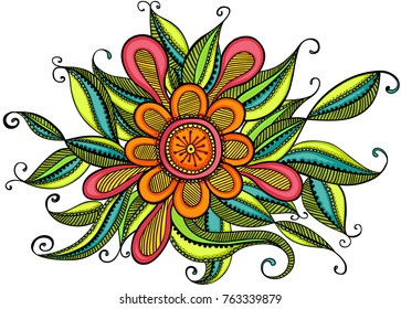 Colourful zentangle flower
