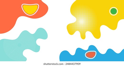 Colourfull abstract geometric pop art background with wave pattern and dots. vector overlay geometric design of trendy memphis 80s-90s stle