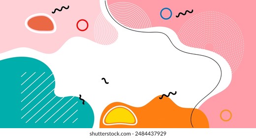 Colourfull abstract geometric pop art background with wave pattern and dots. vector overlay geometric design of trendy memphis 80s-90s stle