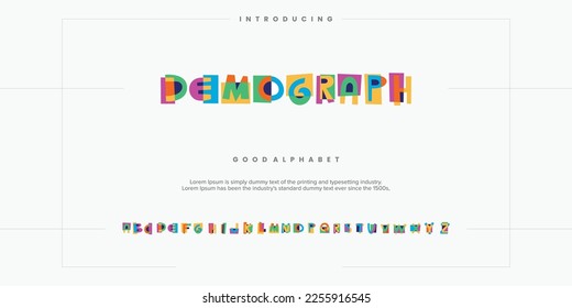 Colourfull Abstract minimal modern alphabet fonts. Typography technology vector illustration