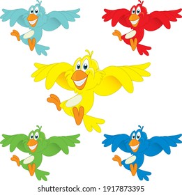 colourfull birds flying in the sky