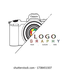 Colorfull Camara lence and camara logo design with multycolor wordart white background