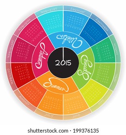 Colourfull circle calendar design 2015 with hand drawn seasons - EPS