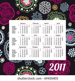 Colourfull doodle ornament flowers pattern 2011 calendar in vector