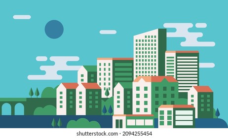 Colourfull Flat Illustration Small City Concept Stock Vector (Royalty ...