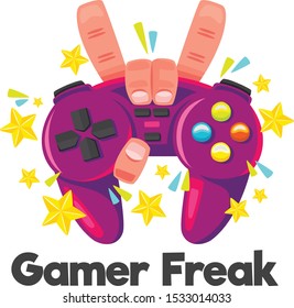 colourfull gaming logo with hand holding gamepad