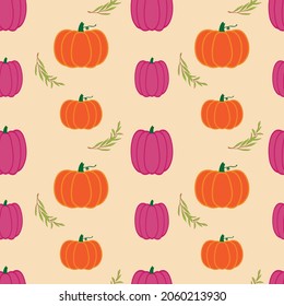Colourfull pumkins seamless pattern. Hallowen wallpaper background.