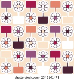 Colourfull Retro Flowers and pots ,seamless pattern ,prints background