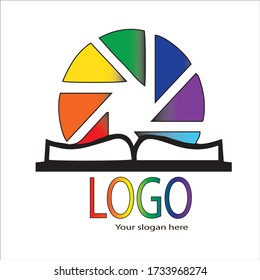 Colourfull shape art with black colou book and multycolour wordart in dark background