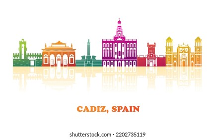 Colourfull Skyline panorama of  Cadiz, Andalusia, Spain - vector illustration