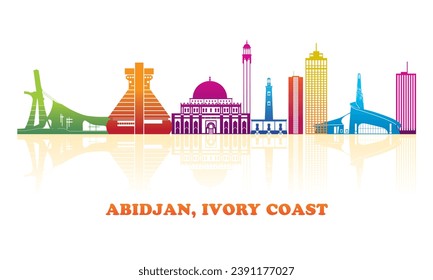 Colourfull Skyline panorama of city of Abidjan, Ivory Coast - vector illustration