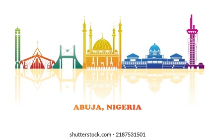 Colourfull Skyline panorama of city of Abuja, Nigeria - vector illustration