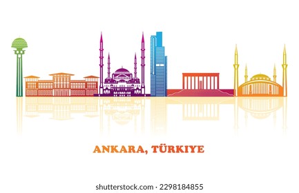 Colourfull Skyline panorama of city of Ankara, Turkiye - vector illustration