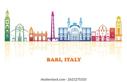 Colourfull Skyline panorama of city of Bari, Italy - vector illustration