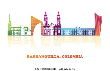 Colourfull Skyline panorama of city of Barranquilla, Colombia - vector illustration