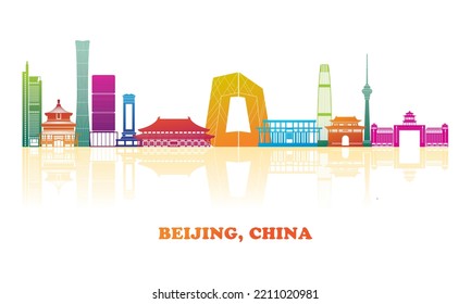 Panorama de la línea aérea colorida de la ciudad de Beijing, China - ilustración vectorial