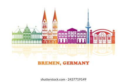 Colourfull Skyline panorama of city of Bremen, Germany  - vector illustration