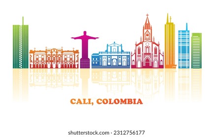 Colourfull Skyline panorama of city of Cali, Colombia - vector illustration