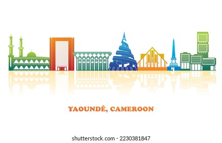 Colourfull Skyline panorama of city of Yaoundе, Cameroon - vector illustration