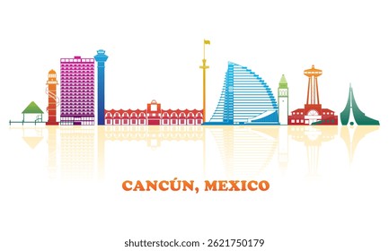 Colourfull Skyline panorama of city of Cancun, Mexico - vector illustration