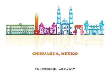 Colourfull Skyline panorama of city of Chihuahua, Mexico - vector illustration