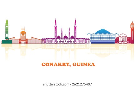 Colourfull Skyline panorama of city of Conakry, Guinea - vector illustration